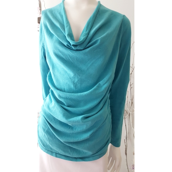 NYC🦋Blue Stretchy Soft Knit Top|Long Sleeve| Ruched Waist - Picture 5 of 13